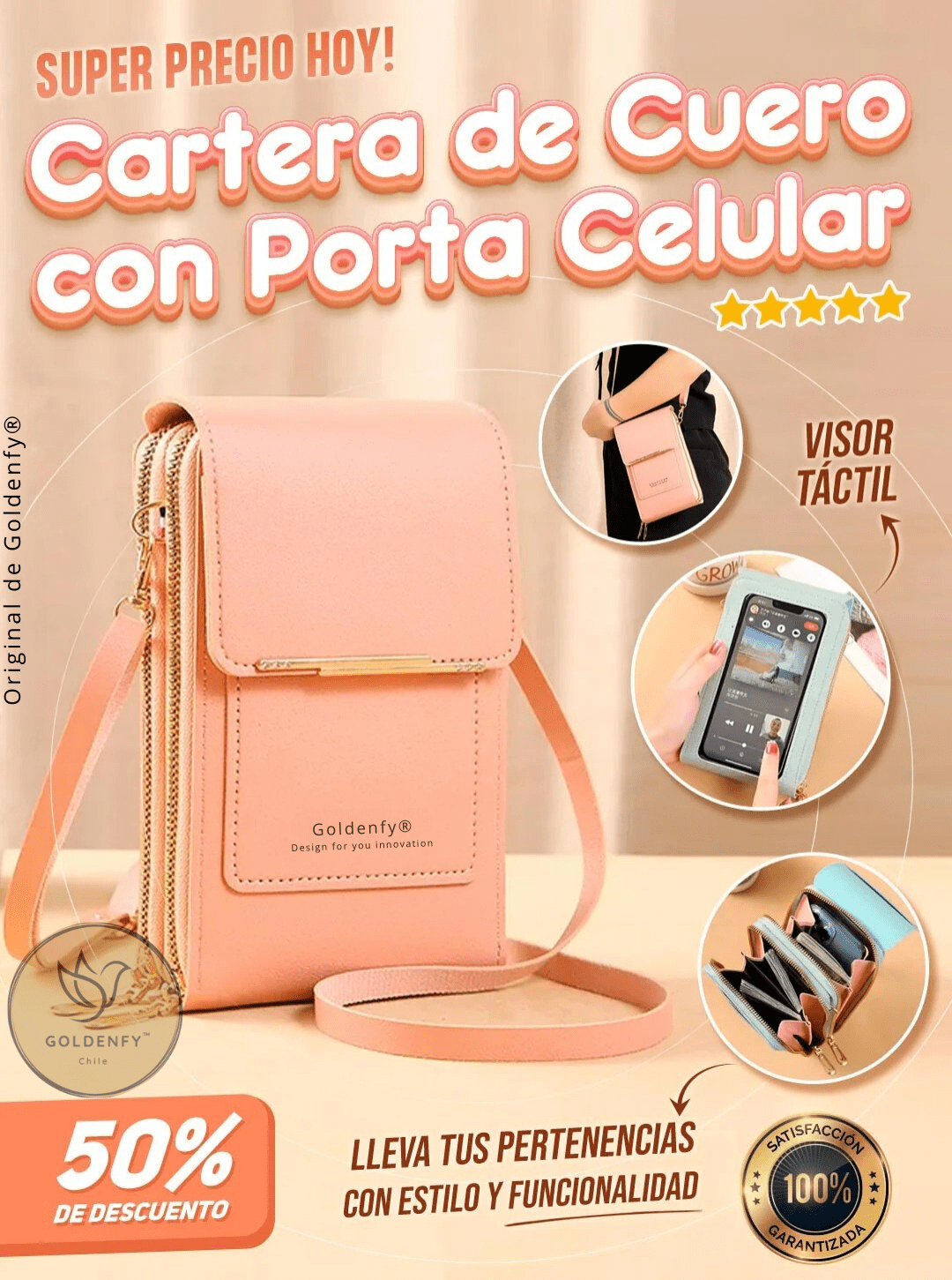 Cartera de cuero multifuncional antirobo kinoki - Goldenfy Chile