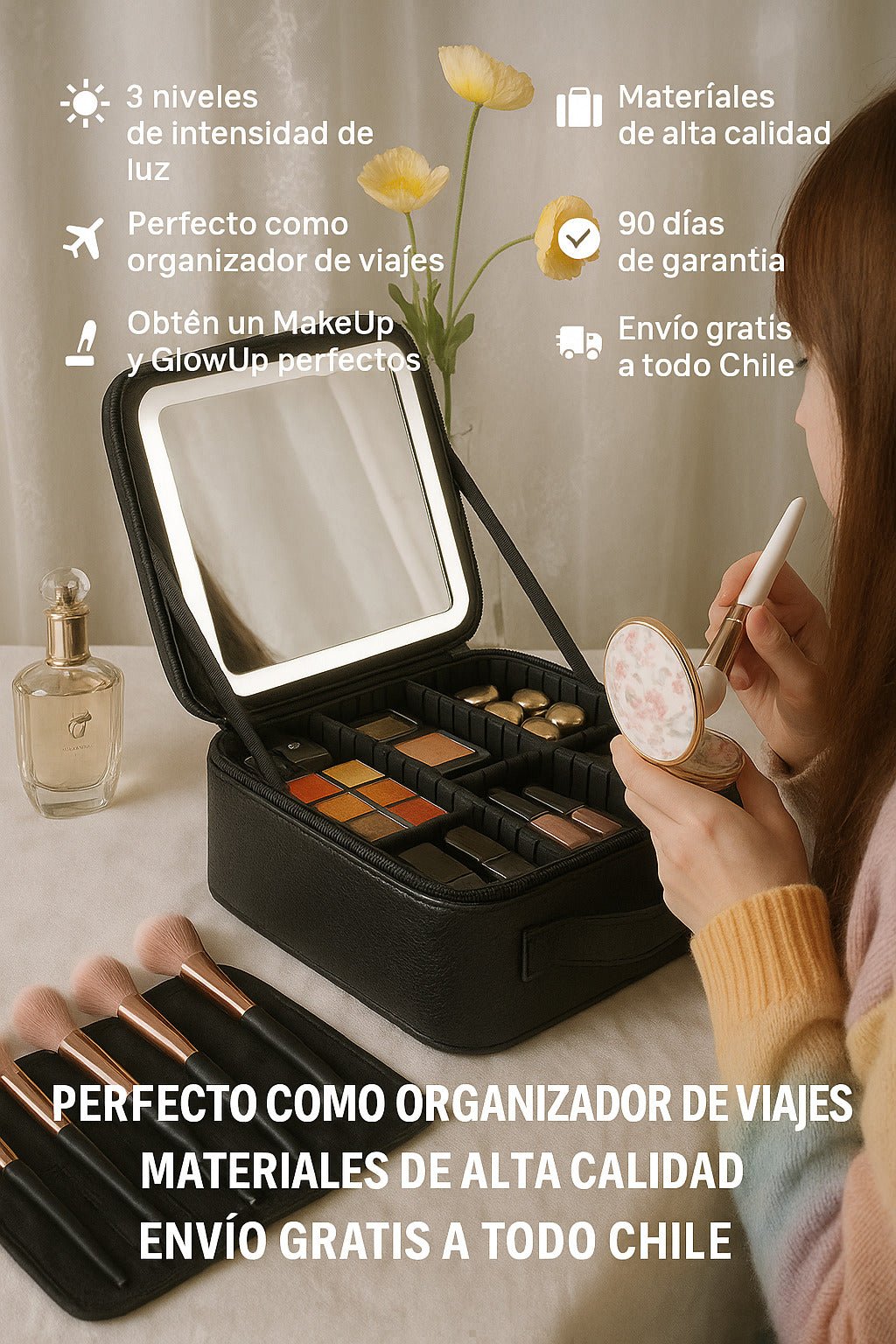 Tocador portátil con luz LED - Goldenfy Chile